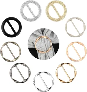 Scarf Buckles 9Pcs Shirt Ties Clips for Women, Round Scarf Ring Clip, Fashion TShirt Cincher Shirt Clip for Women Clothing (2 Materials)