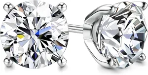 Screw Back Earrings MUSECLOUD 925 Sterling Silver Cubic Zirconia Earrings Studs For Women Men White Gold Plated Jewelry Birthday Christmas Gift 4 Prong 0.5-4CT Brilliant Round CZ Cartilage Earring Set
