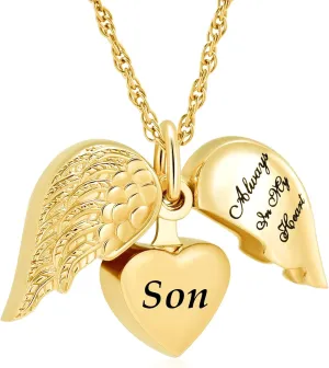shajwo Cremation Jewelry Angel Wing Heart Urn Necklaces for Ashes Memorial Keepsake Pendant for Women Men