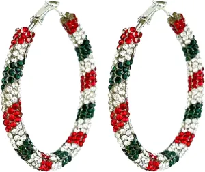 Shiny Christmas Sequin Hoop Earrings Glitter Crystal Big Hoop Earrings Xmas Christmas Party Jewelry for Women