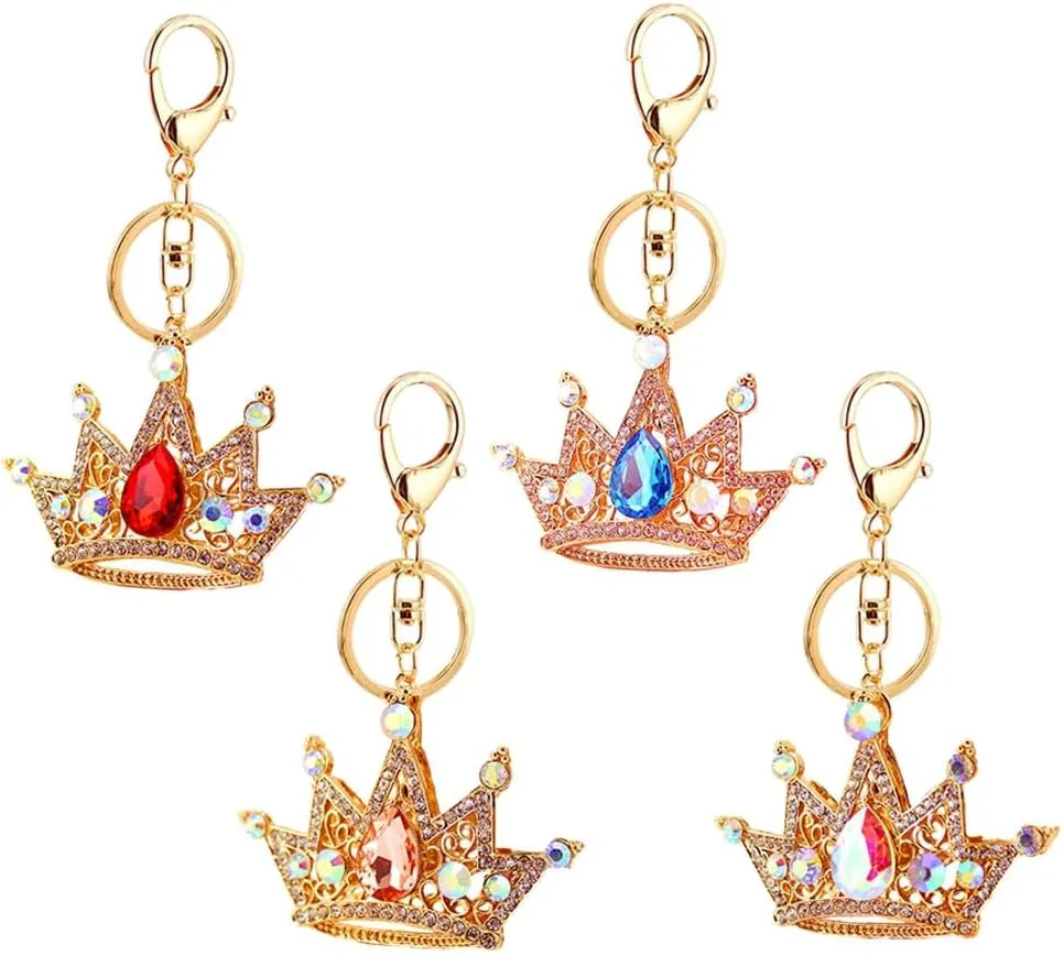 Shiny Rhinestones Crown Keychain Bling Keyring Purse Pendant Handbag Charm Car Key Rings for Women Girls Purse Bag
