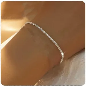 Shiny Silver Link Bracelet, Dainty Small Slim Simple Chain Bracelet for Women, Cute Adjustable Simple Sparkling Bracelet