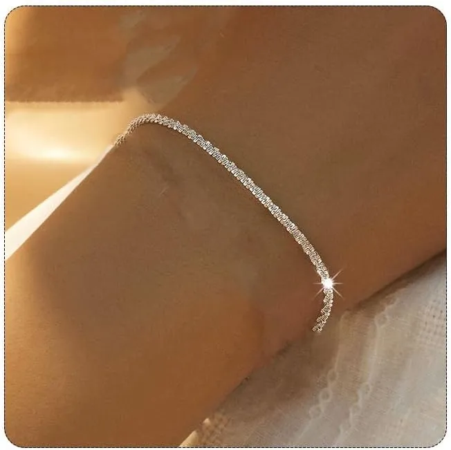 Shiny Silver Link Bracelet, Dainty Small Slim Simple Chain Bracelet for Women, Cute Adjustable Simple Sparkling Bracelet