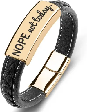 SHNIAN Woven Leather & Stainless Steel Friendship Cuffs Bracelets,Inspirational Motivational Bracelets Christian Prayer for Men and Teens - Nope.not Today, 6.5"/7.28"/7.87"
