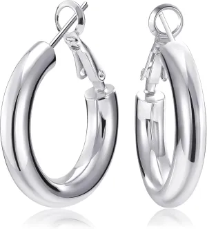 SHOWNII Chunky Gold Hoop Earrings - 14K Gold Plated Earrings for Women Hollow Tube Thick Hoops Graduation Gifts for Her