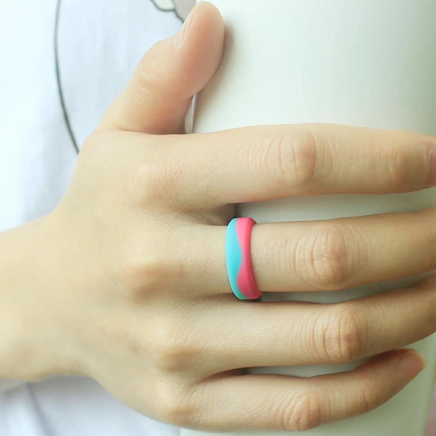 Silicone Ring Women Wedding Bands for Her Orange-Blue Thin Classic Rubber Couple Engagement Jewelry Durable Comfortable Breathable Safe 5.7mm