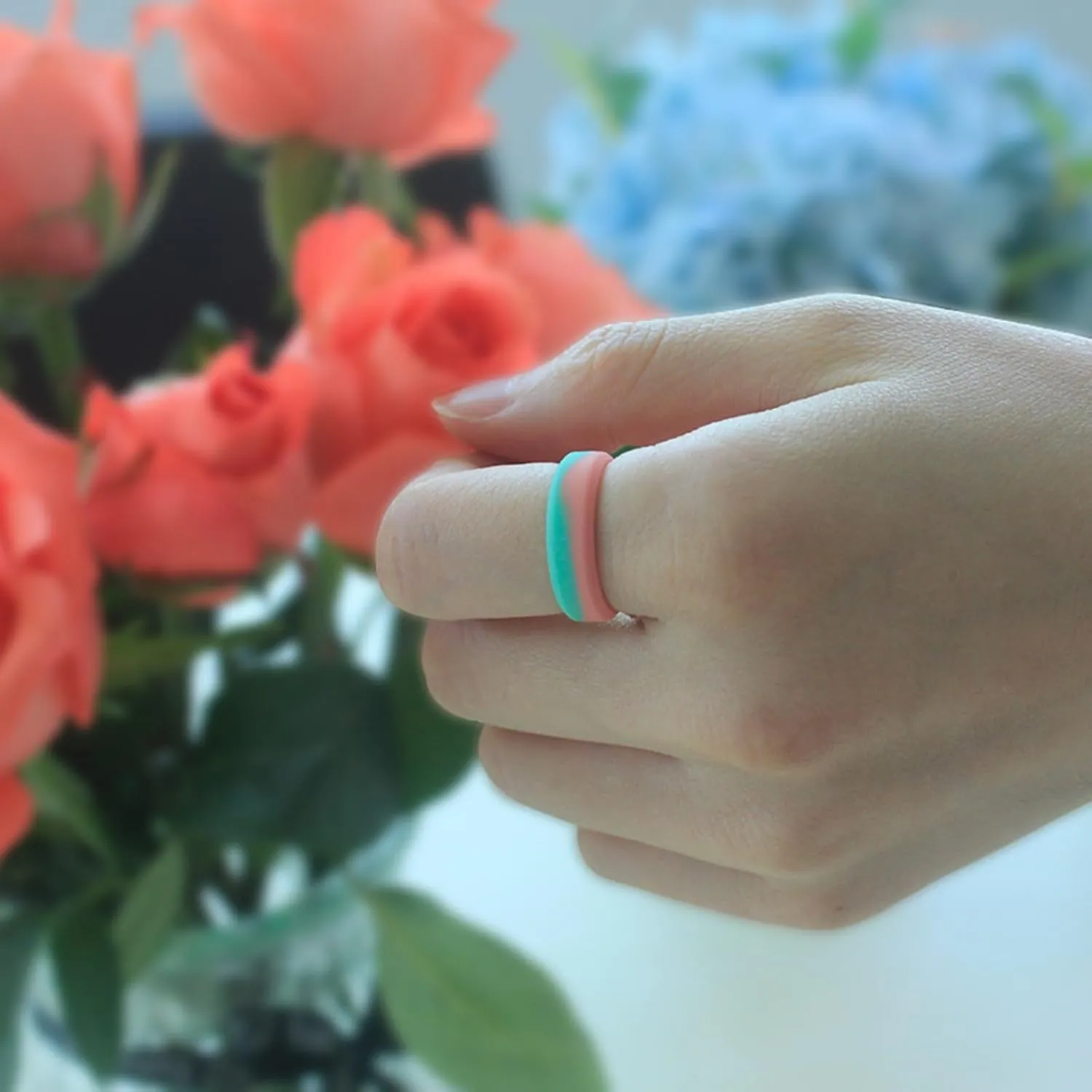 Silicone Ring Women Wedding Bands for Her Orange-Blue Thin Classic Rubber Couple Engagement Jewelry Durable Comfortable Breathable Safe 5.7mm
