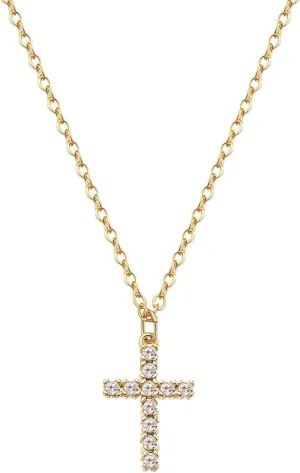 Silver 14K Gold Plated Cross Necklace,Cubic Zirconia CZ Simulated Diamond Layered Cross Pendant Choker Necklace for Women,Hypoallergenic Simple Fashionable Jewelry