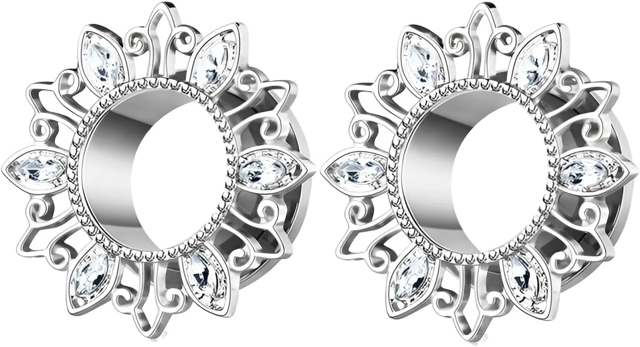 Silver 6mm (2G) Double Flared Tunnel Plug Earrings, Ear Expander Fashionable Unisex Piercing Ear Expander EarringsSold As a Pair