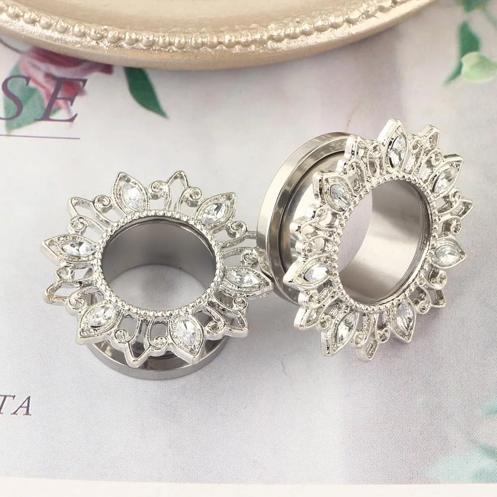 Silver 6mm (2G) Double Flared Tunnel Plug Earrings, Ear Expander Fashionable Unisex Piercing Ear Expander EarringsSold As a Pair