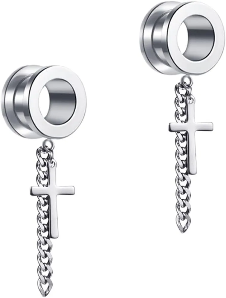 Silver 6mm (2G) Double Flared Tunnel Plug Earrings, Sold As a Pair Ear Expander Fashionable Unisex Piercing Ear Expander Earrings