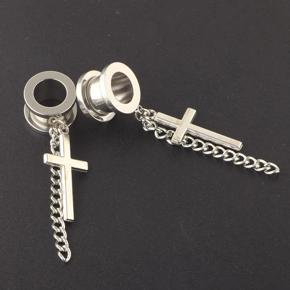 Silver 6mm (2G) Double Flared Tunnel Plug Earrings, Sold As a Pair Ear Expander Fashionable Unisex Piercing Ear Expander Earrings