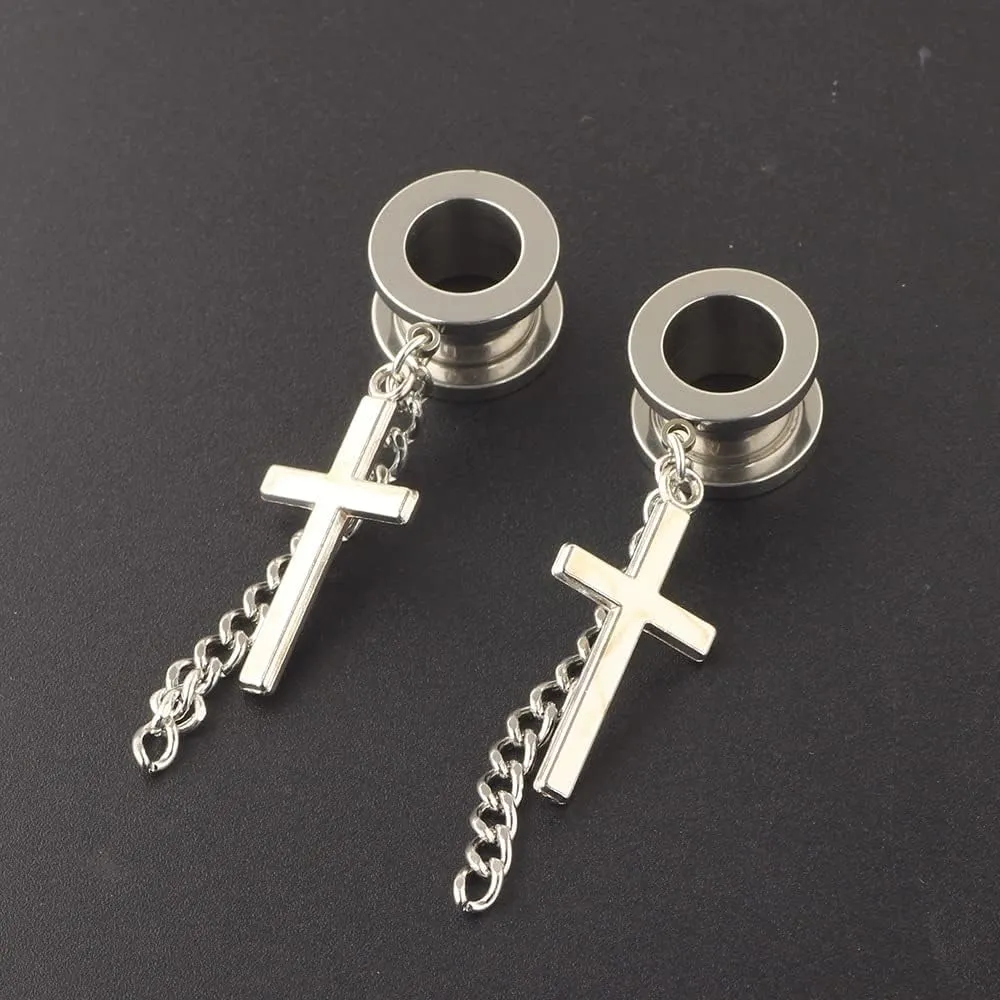 Silver 6mm (2G) Double Flared Tunnel Plug Earrings, Sold As a Pair Ear Expander Fashionable Unisex Piercing Ear Expander Earrings