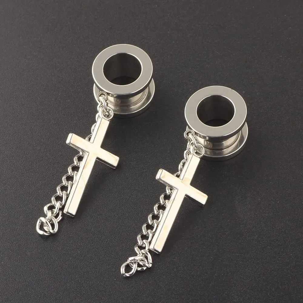 Silver 6mm (2G) Double Flared Tunnel Plug Earrings, Sold As a Pair Ear Expander Fashionable Unisex Piercing Ear Expander Earrings