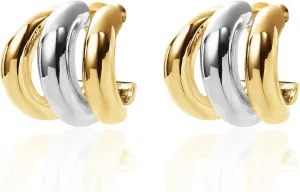 Silver and Gold Triple Hoops Earrings for Women Trendy Two Tone Hoop 18K Chunky Gold Earrings