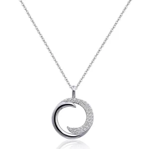 Silver Crescent Moon Necklace Circle Pendant Cubic Zirconia Necklace Cute Handmade Necklaces for Women Fashion Moon Jewelry