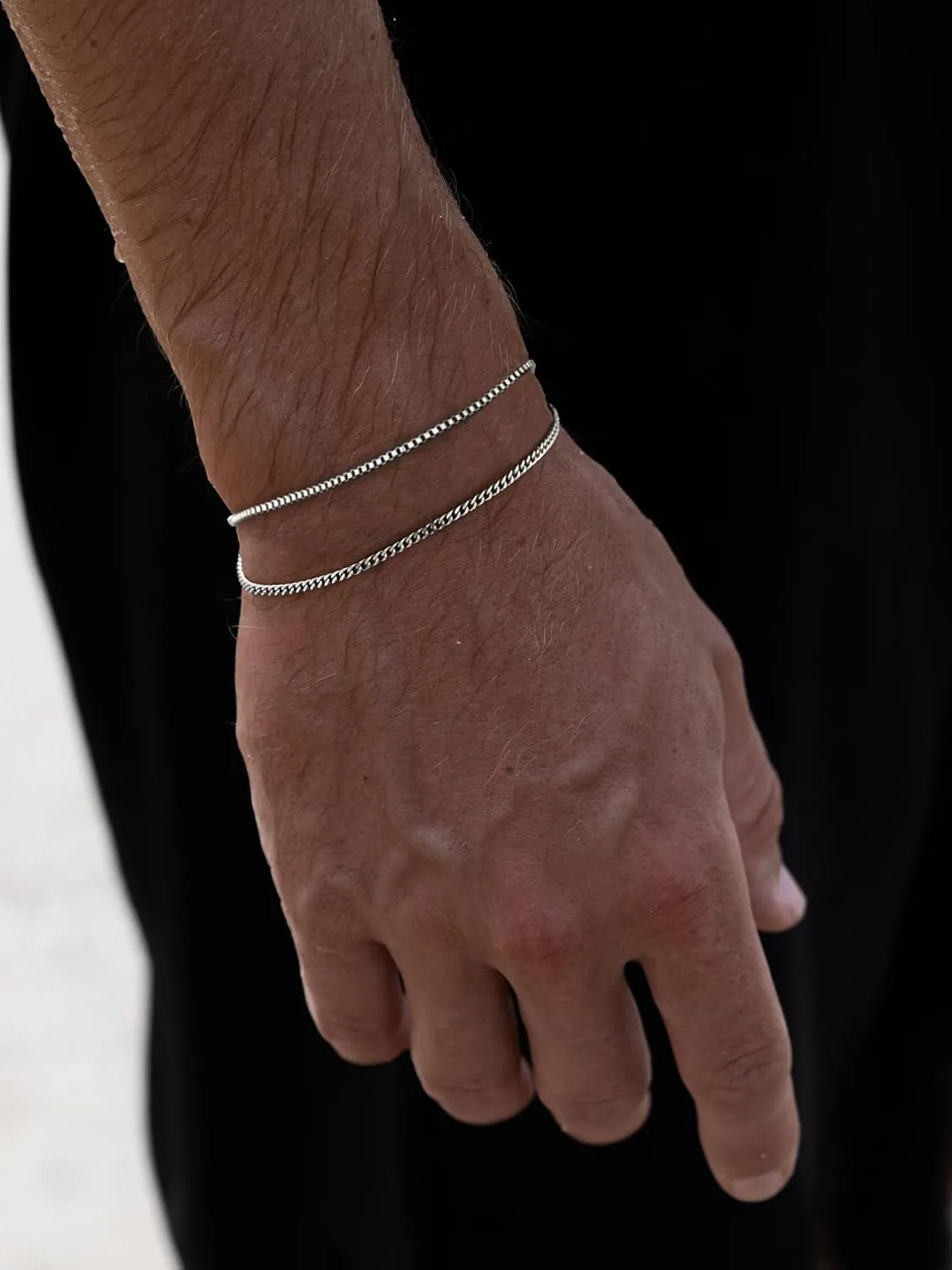 Silver Mens Bracelet, 925 Sterling Silver Bracelets for Men Cuban Box Chain Bracelet Double Bracelet for Women Men 6.5/7/7.5/8/8.5/9 Inches Bracelet Chain Set Men Jewelry Gifts for Dad Boyfriend Husband