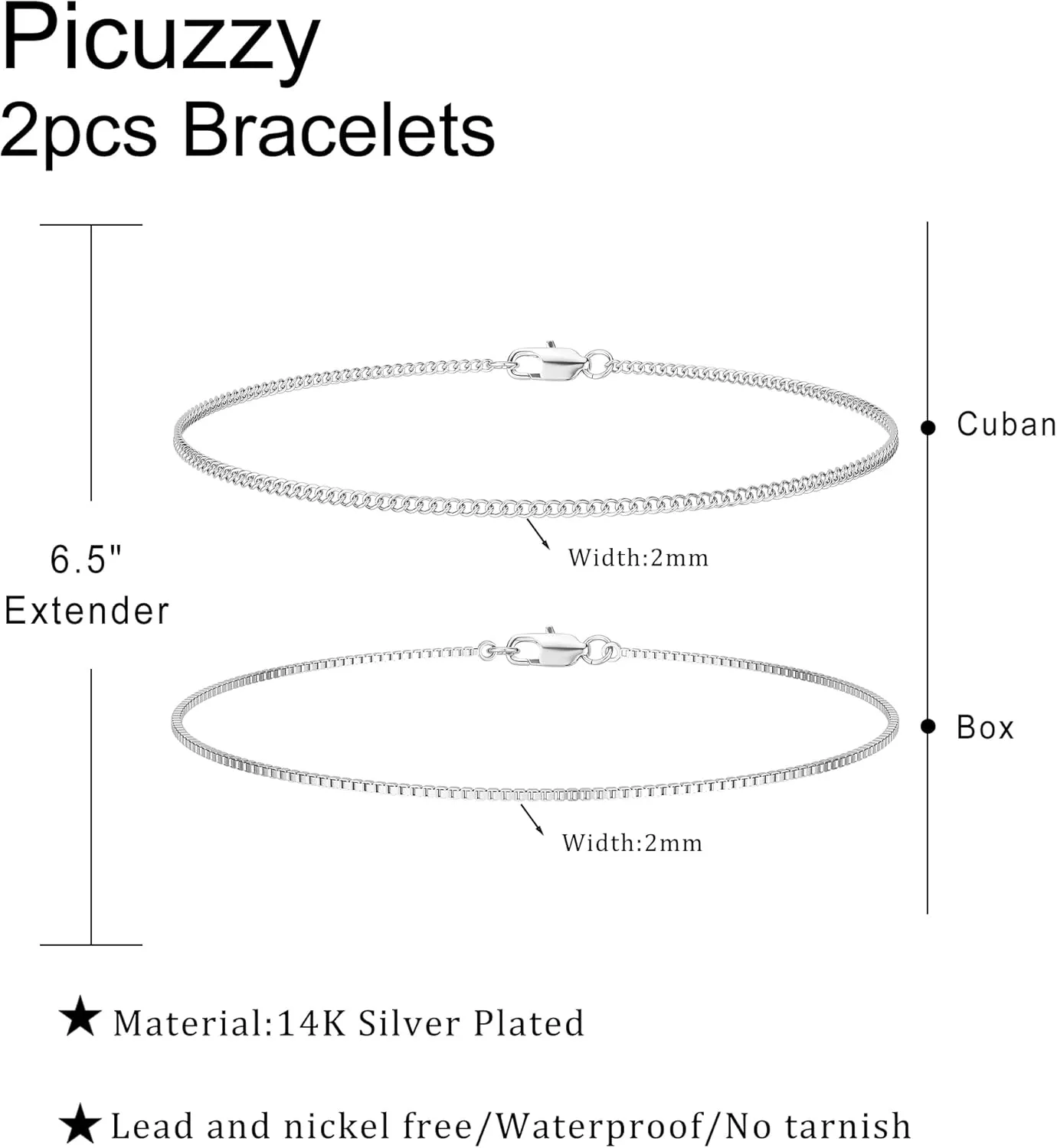 Silver Mens Bracelet, 925 Sterling Silver Bracelets for Men Cuban Box Chain Bracelet Double Bracelet for Women Men 6.5/7/7.5/8/8.5/9 Inches Bracelet Chain Set Men Jewelry Gifts for Dad Boyfriend Husband