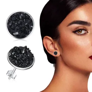 Silver-tone Black Faux Druzy Stud Earrings925 Sterling Silver Hypoallergenic Natural Gemstone Earrings for Women Trendy Fashion
