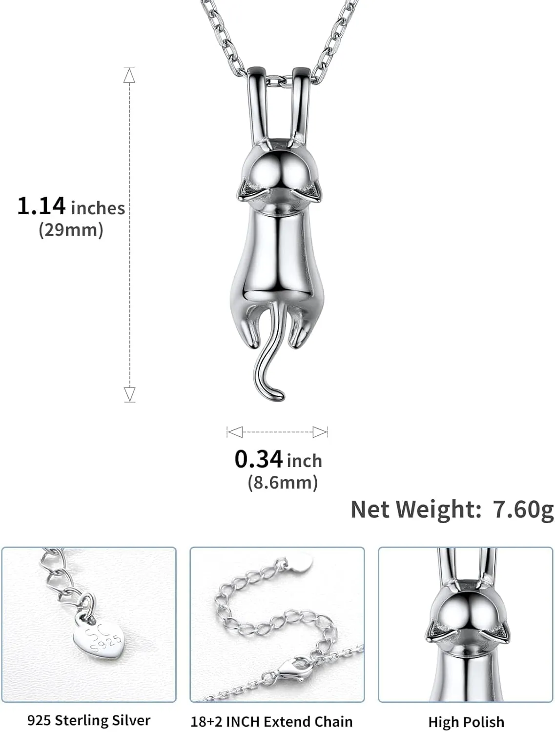 SILVERCUTE Cat Necklaces for Cat Lovers Sterling Silver Womens Jewelry S925 Kitten Pendant Cat Collarbone Necklace