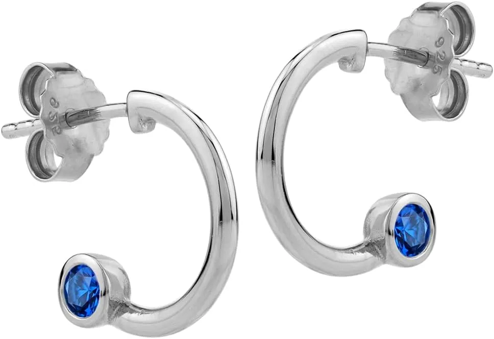 Silvershake 3MM Round Shape Gemstone White Gold Plated or Yellow Gold Plated 925 Sterling Silver 0.55 Inch Trendy C Hoop Stud Post Earrings Jewelry for Women