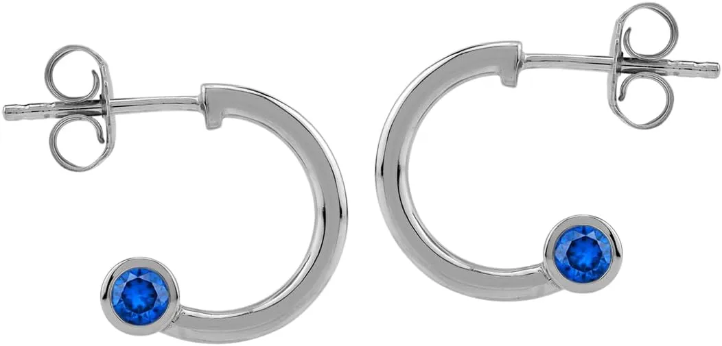Silvershake 3MM Round Shape Gemstone White Gold Plated or Yellow Gold Plated 925 Sterling Silver 0.55 Inch Trendy C Hoop Stud Post Earrings Jewelry for Women