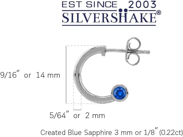 Silvershake 3MM Round Shape Gemstone White Gold Plated or Yellow Gold Plated 925 Sterling Silver 0.55 Inch Trendy C Hoop Stud Post Earrings Jewelry for Women