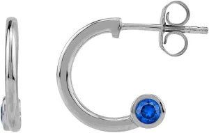 Silvershake 3MM Round Shape Gemstone White Gold Plated or Yellow Gold Plated 925 Sterling Silver 0.55 Inch Trendy C Hoop Stud Post Earrings Jewelry for Women