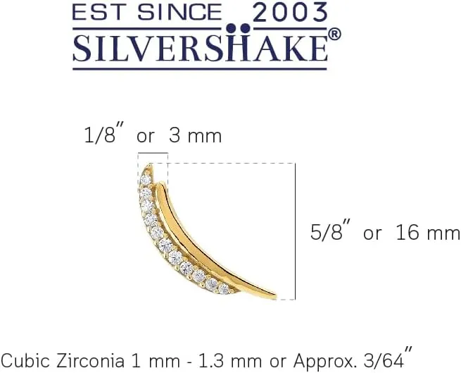 Silvershake Round Shape Gemstone White Gold Plated or Yellow Gold Plated 925 Sterling Silver Minimalist Trendy Curve/Curvy Stud Post Earrings Jewelry for Women