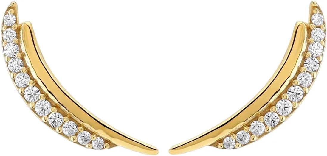 Silvershake Round Shape Gemstone White Gold Plated or Yellow Gold Plated 925 Sterling Silver Minimalist Trendy Curve/Curvy Stud Post Earrings Jewelry for Women