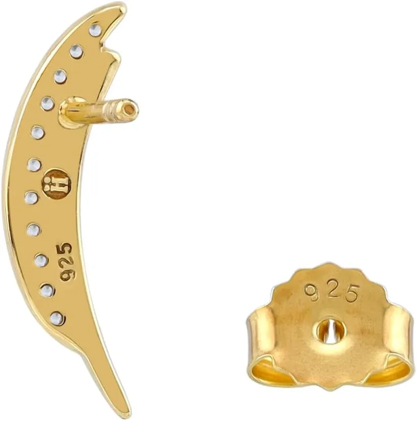 Silvershake Round Shape Gemstone White Gold Plated or Yellow Gold Plated 925 Sterling Silver Minimalist Trendy Curve/Curvy Stud Post Earrings Jewelry for Women