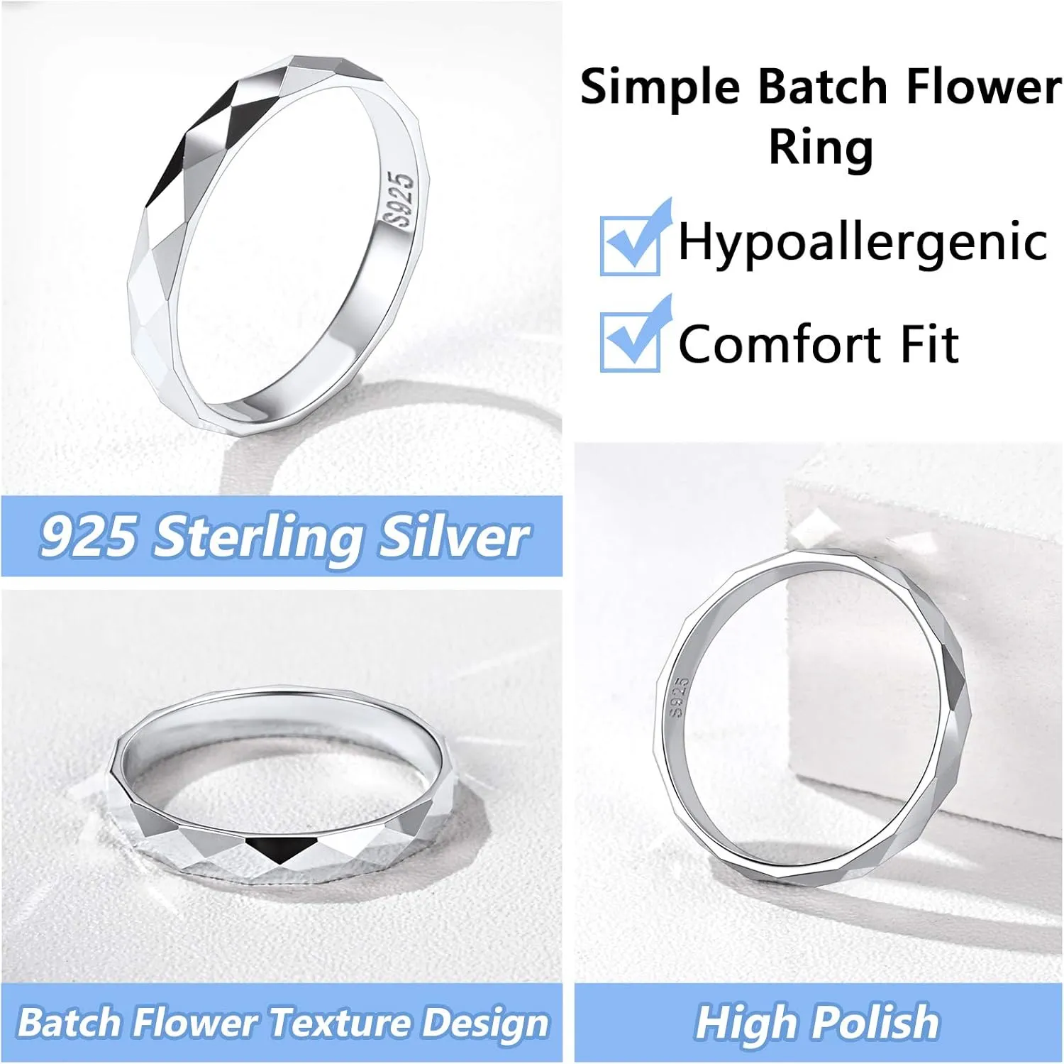 Silvora 925 Sterling Silver Band Rings for Women Men, High Polish Plain Dome Tarnish Resistant Wedding Rings Size 4-12