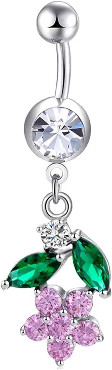 Simple Cute Belly Button Rings, Belly Button Rings Navel Flower Leaves with Cubic Zirconia