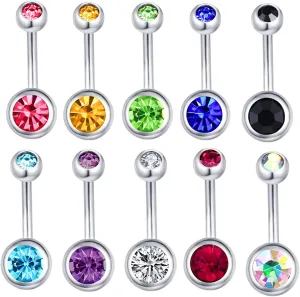 Simple Cute Belly Button Rings, Navel Rings for Women Surgical Steel Multicolor 10Pcs Round Shaped with Cubic Zirconia