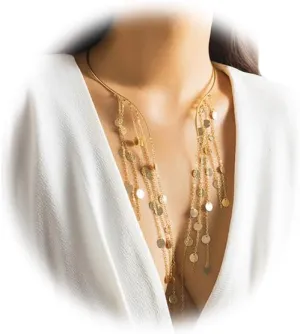 Simple Open Choker Necklaces Metal Sequin Star Tassel Clavicle Chain Necklace Summer Beach Neck Body Jewelry Statement Collar Body Chain Necklace for Women