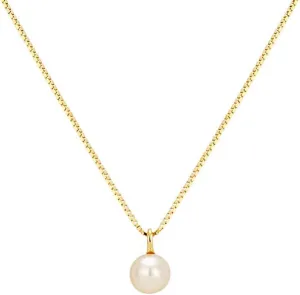 Single Pearl Necklace Freshwater Pearl Pendant 925 Sterling Silver with 14K Gold Necklaces Gift for Women