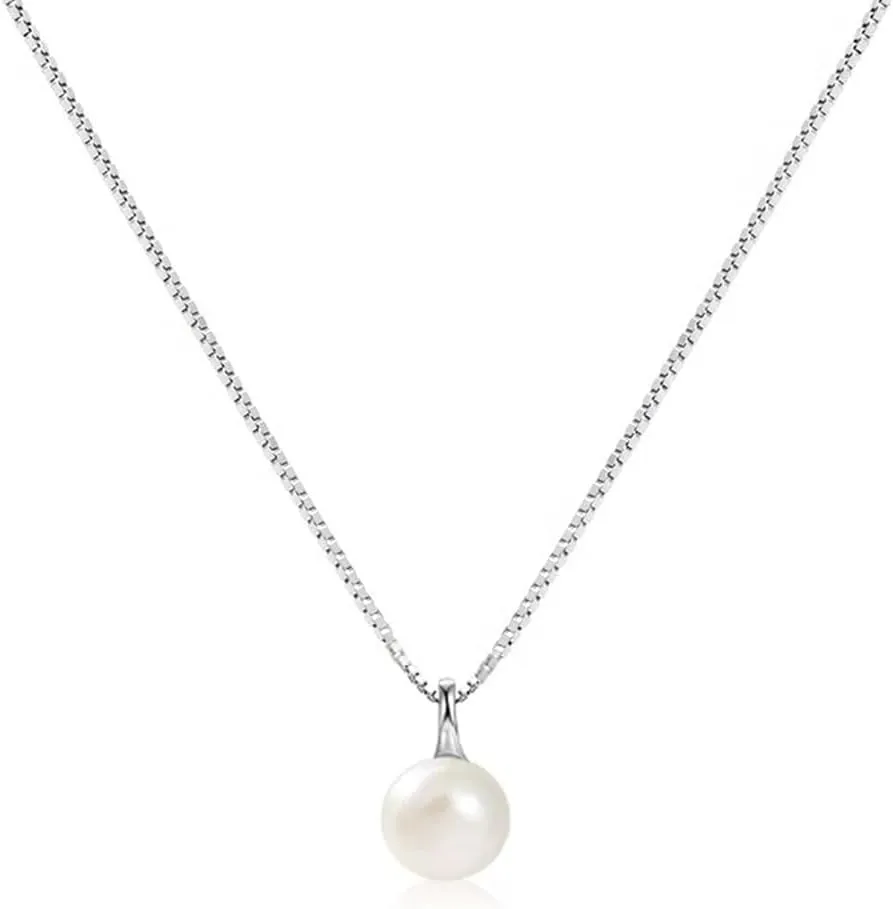 Single Pearl Necklace Freshwater Pearl Pendant 925 Sterling Silver with 14K Gold Necklaces Gift for Women