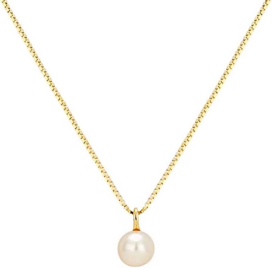 Single Pearl Necklace Freshwater Pearl Pendant 925 Sterling Silver with 14K Gold Necklaces Gift for Women
