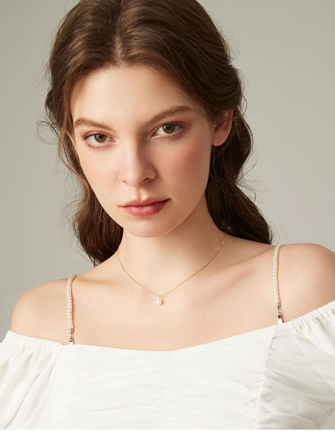 Single Pearl Necklace Freshwater Pearl Pendant 925 Sterling Silver with 14K Gold Necklaces Gift for Women
