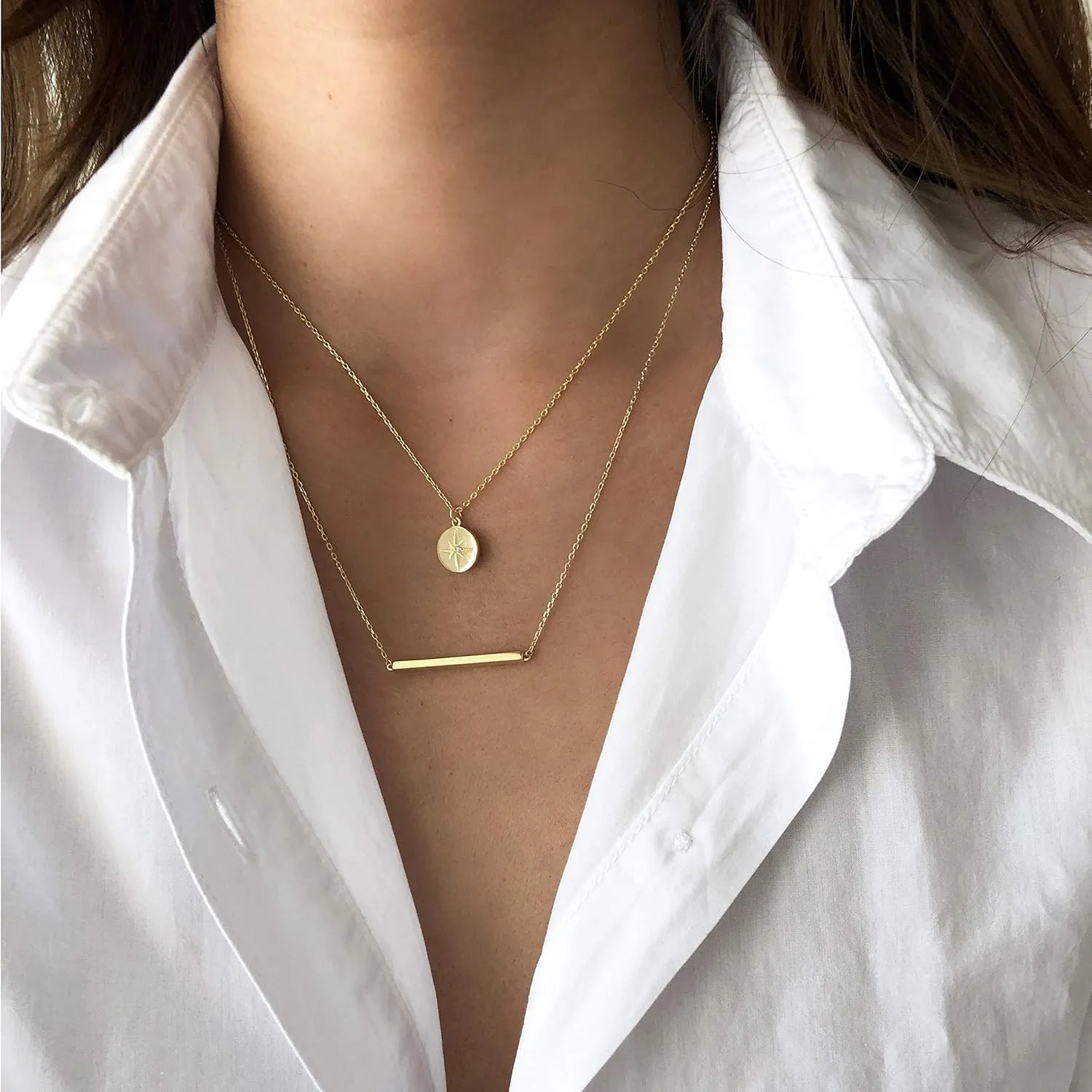 S.Leaf Gold Necklaces for Women Sterling Silver Coin Necklace Starburst Pendant Sterling Silver Necklace for Women