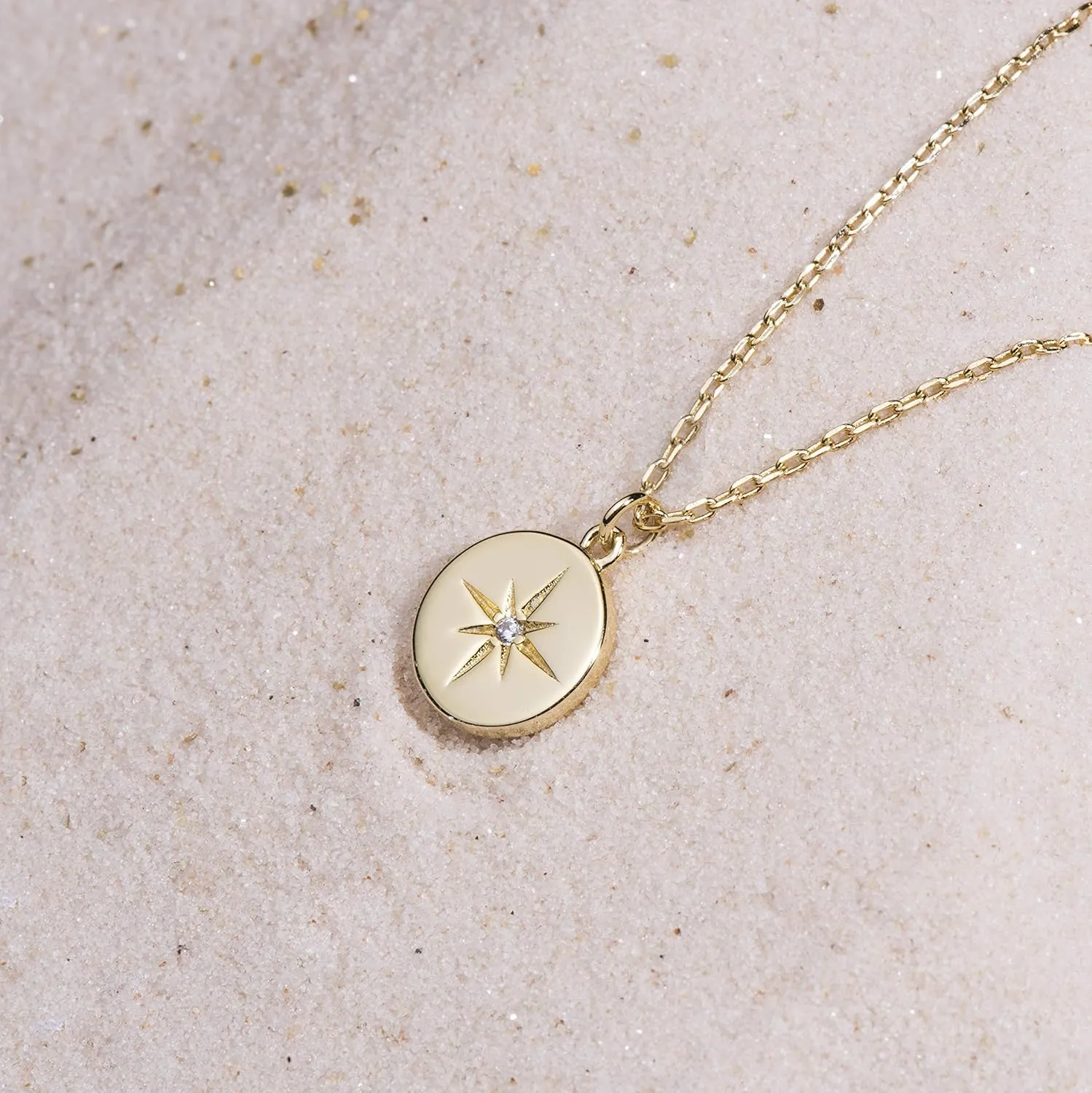 S.Leaf Gold Necklaces for Women Sterling Silver Coin Necklace Starburst Pendant Sterling Silver Necklace for Women