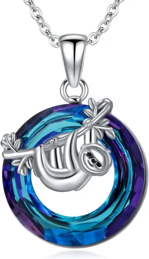 Sloth Necklace for Women 925 Sterling Silver Sloth Crystal Necklace Cute Animal Charm Pendant Animals Jewelry Sloth Gifts Mother's Day Gifts