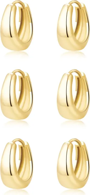 Small Hoop Earrings for Women Hypoallergenic Chunky 14K Real Gold Plated Huggie Cartilage Drop Earrings Set for Multiple Piercing Cute Trendy Lightweight Jewelry