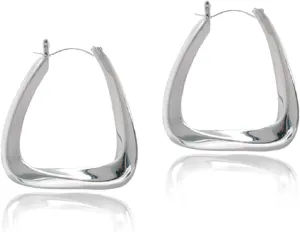 Small Rectangle Hoop Earrings for Women, 925 Sterling Silver 14K Gold Plated Trendy Square Hoops Minimalist U-shaped Earrings Hypoallergenic Oval Huggie Hoop Earrings