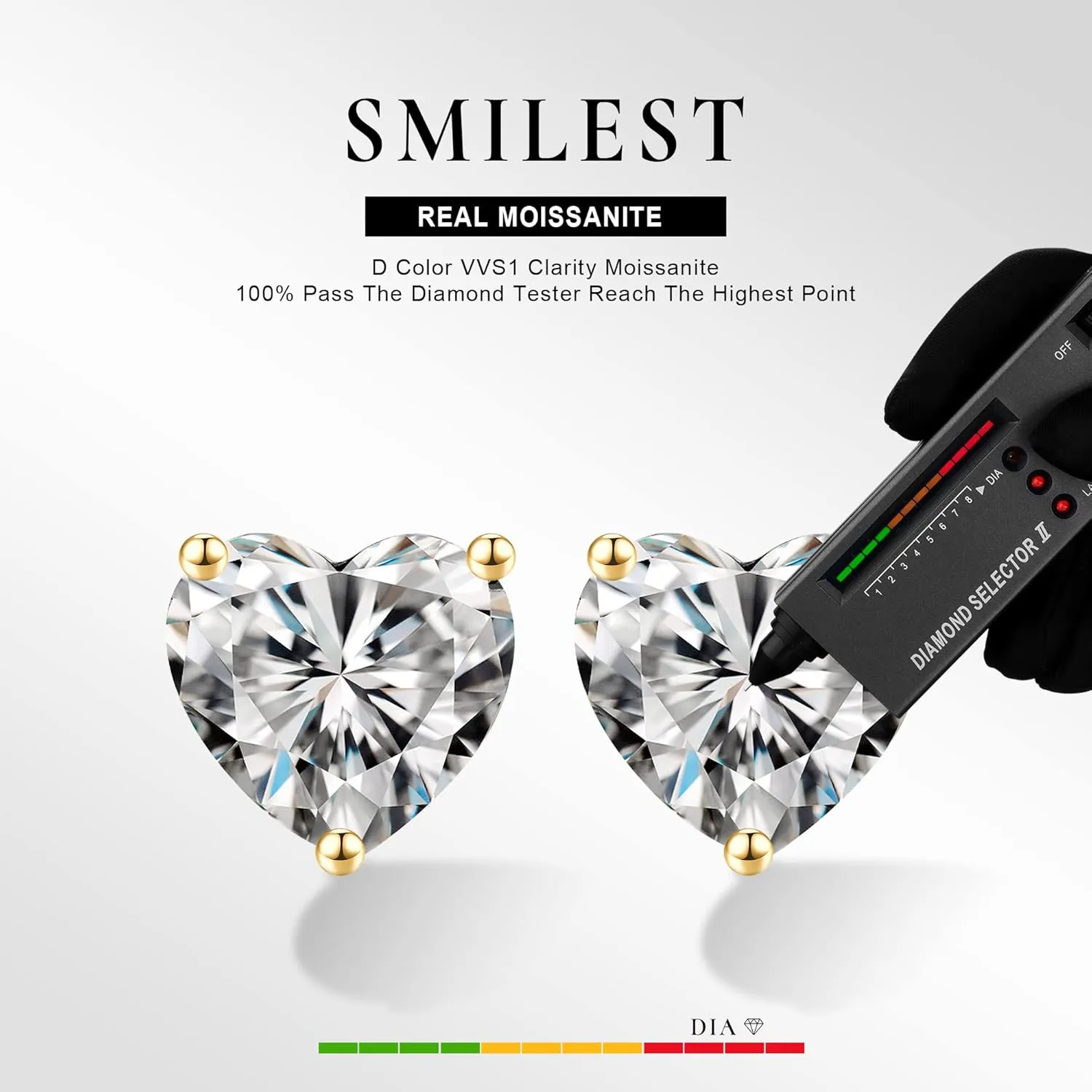 SMILEST Valentines Day Gifts for Her, 1-3ct Heart Moissanite Stud Earrings for Women Men, Brilliant Heart D Color VVS1 Clarity Lab Created Moissanite Earrings 925 Sterling Silver Moissanite Earrings
