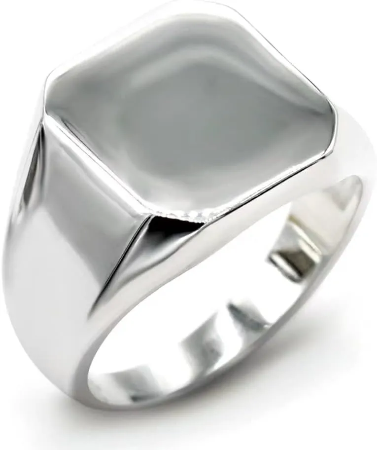 Solid 925 Sterling Silver Men's Ring Square Classic Simple Finger Rings for Men and Women Couples Wedding Ring Jewelry