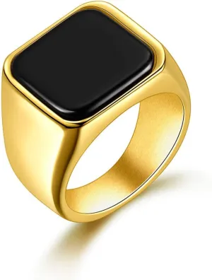 Solid Stainless Steel Mens Signet Ring Setting with Black Onyx/Turquoise Classic Band Rings Gift Size 7-13