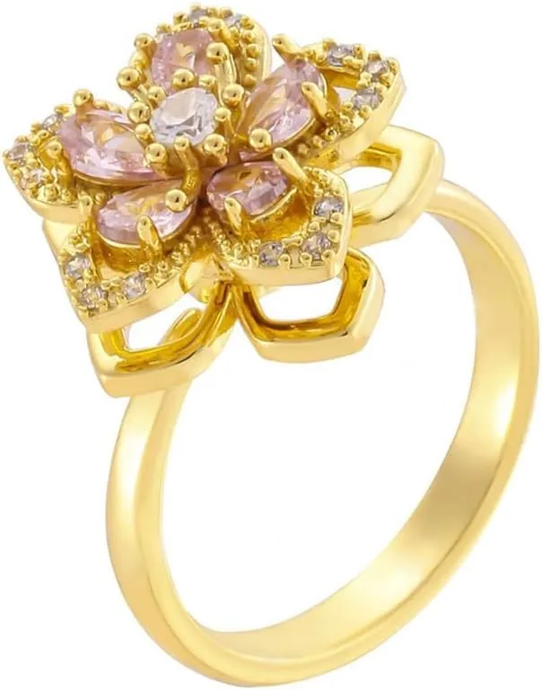 Spinning Flower Ring for Women Fidget Ring Gold Anxiety Crystal Rings Cubic Zirconia Sunflower Rings Open Adjustable Spinner Flower Ring for Men Trendy Jewelry