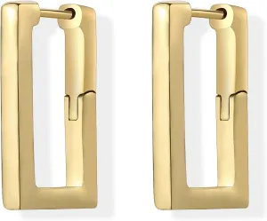 Square Gold Hoop Earrings for Women Trendy Geometric Rectangle 14K Gold Plated Hoop Earrings Hypoallergenic