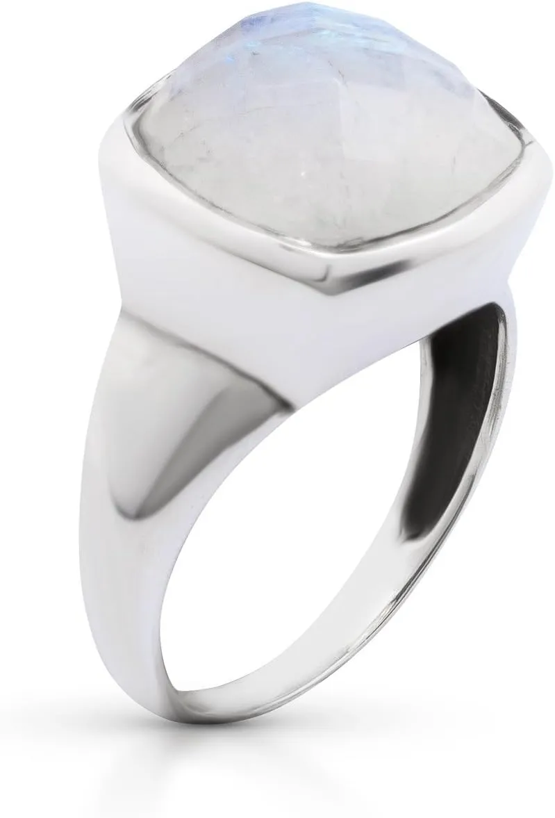 Square Moonstone 925 Sterling Silver Ring - BOHO Chic Jewelry - Fashionable and Stylish for Women with Velvet Gift Bag/Box - Made by Indian Artisans - Size 6-10
